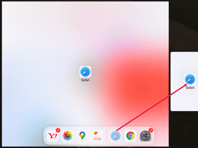 Safariのアイコンを画面の右側にスワイプ